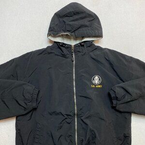 Vintage US Army Windbreaker Lined Jacket Men's L Black Big Logo Full Zip
